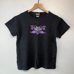 Harley Davidson Women's Black Graphic T-Shirt Indy West Plainfield Indiana XL